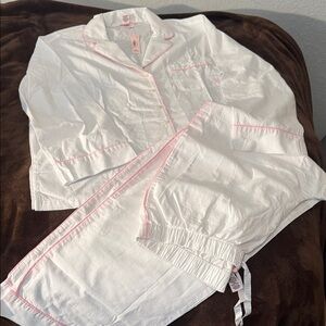 Victoria's Secret White Pajama Set with Pink Piping Trim